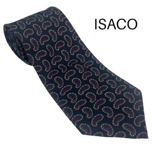 ISACO Navy Gray Burgundy Paisley Necktie